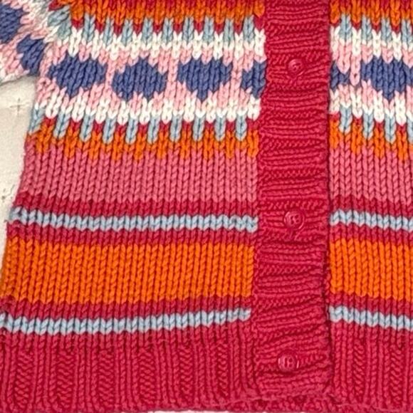 Vintage Old Navy Baby Fair Isle Cardigan Sweater Girls 18-24M | Bright Stripes - Picture 3 of 7